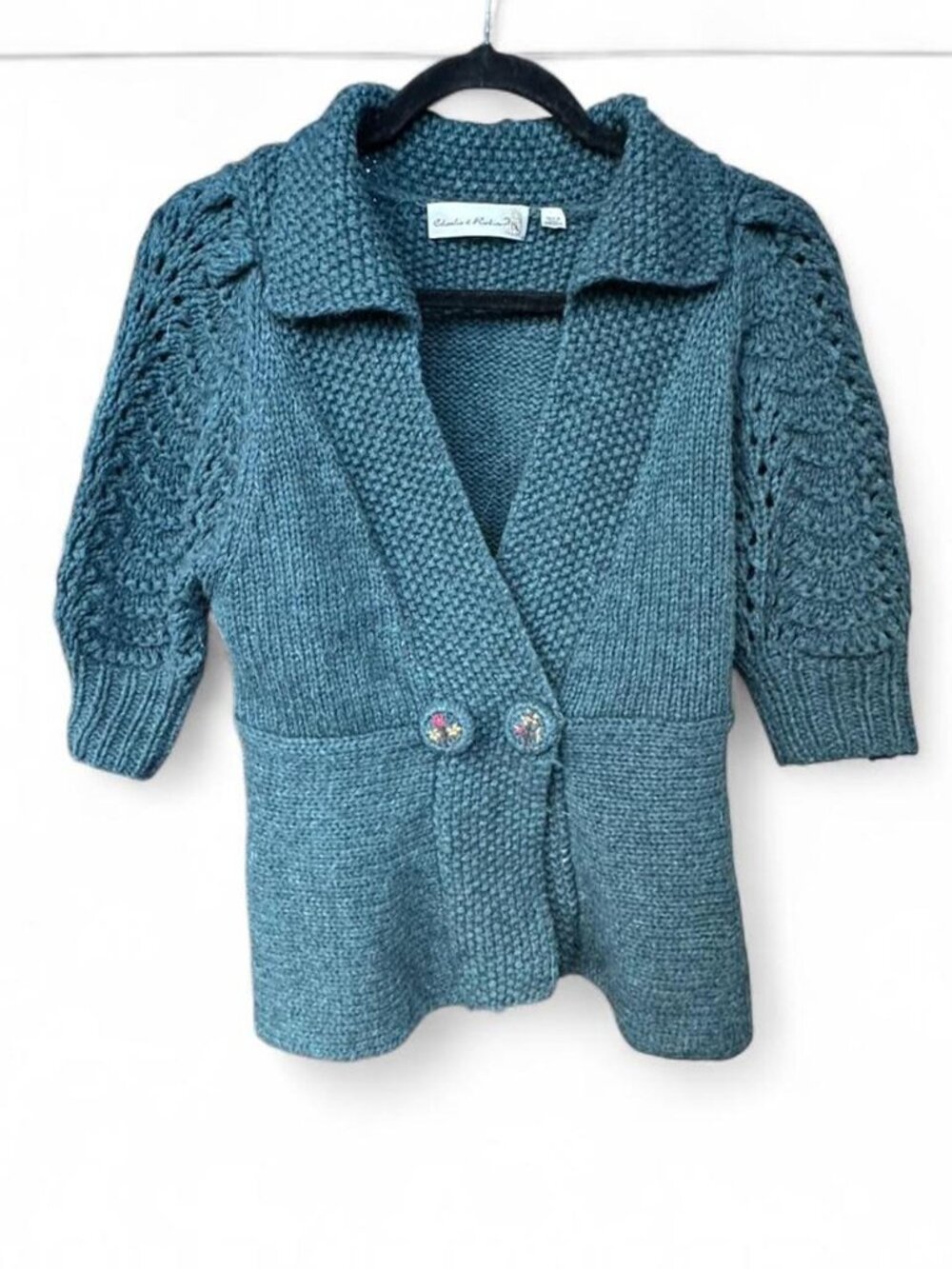 Anthropologie Charlie & Robin Princess Sleeve Cardigan  Medium Knitted button fr - Picture 2 of 8
